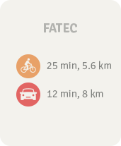 ETEC Rubens de Faria. 3 min (230m) andando. 2 min (260m) de bicicleta. 4 min (700m) de carro.